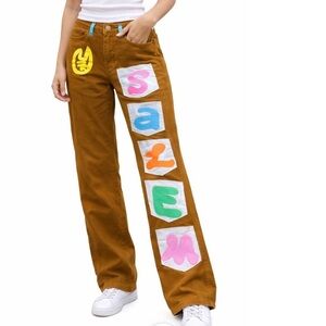 Salem7 Brown/orange Pocket Pants jeans  pocket jeans hip hop R&B straight leg